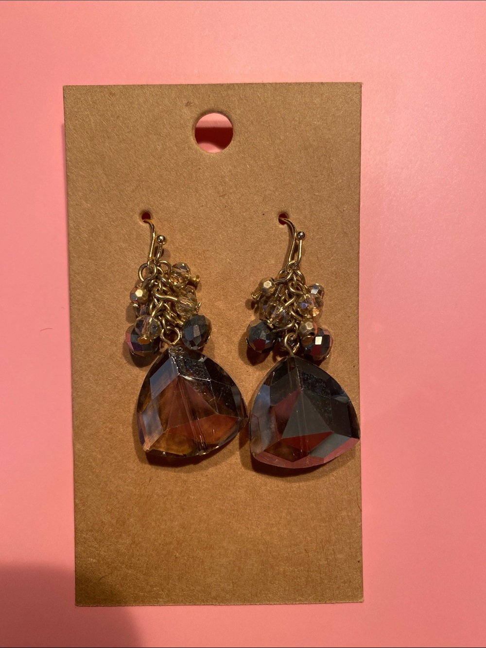 Gold-Tone Faceted Drop Earrings with Amber Crystal